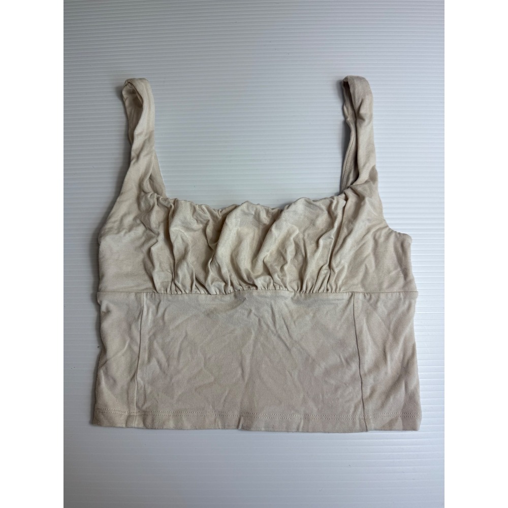 Wilfred Free Ruched Cropped Tank Top Beige Sleeveless Casual Basic Cute